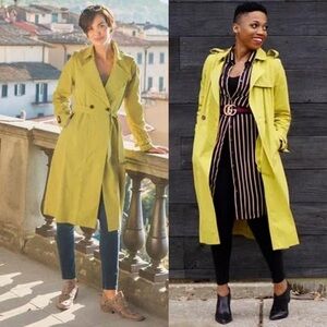 Soft Surroundings Brixton Trench‎ Coat Lemongrass Yellow Green Citron Size XS